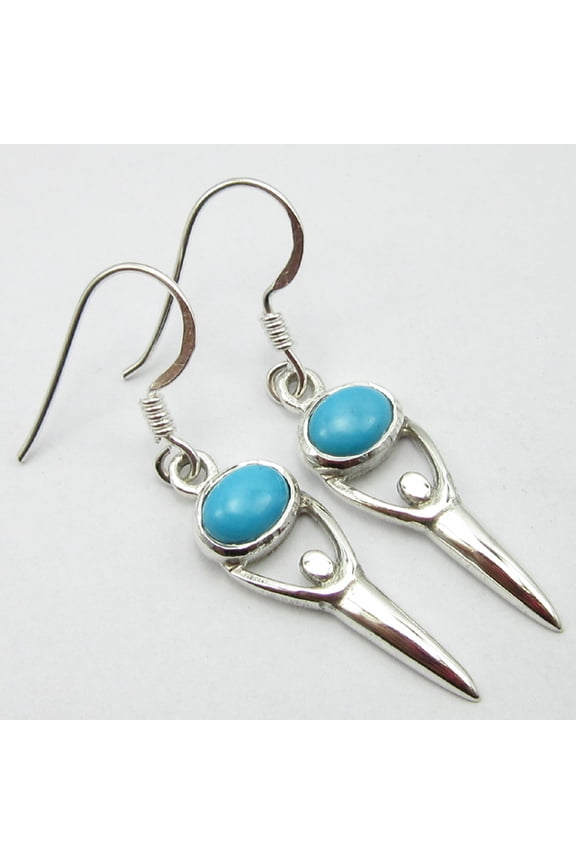Sterling Silver Turquoise Earrings 1.5" Women Jewelry