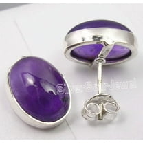 SilverStarJewel Studs Earrings, 925 Sterling Silver Cabochon Purple Amethyst Jewelry 0.6"