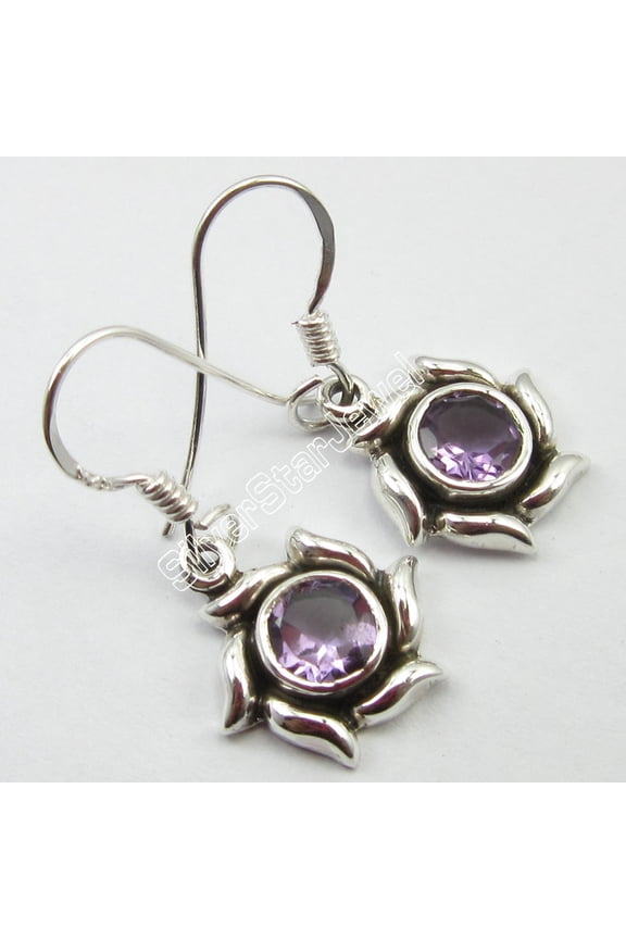 Stylish Women Lady's Earrings, 925 Sterling Silver Real Amethyst Jewelry 1.1"