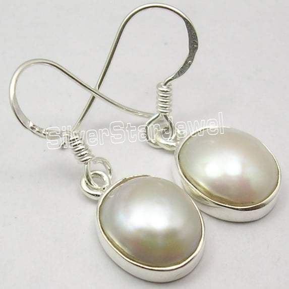 SilverStarJewel Summer Fashion ! 925 Sterling Silver Fresh Water Pearl Beautiful Earrings 1.1"