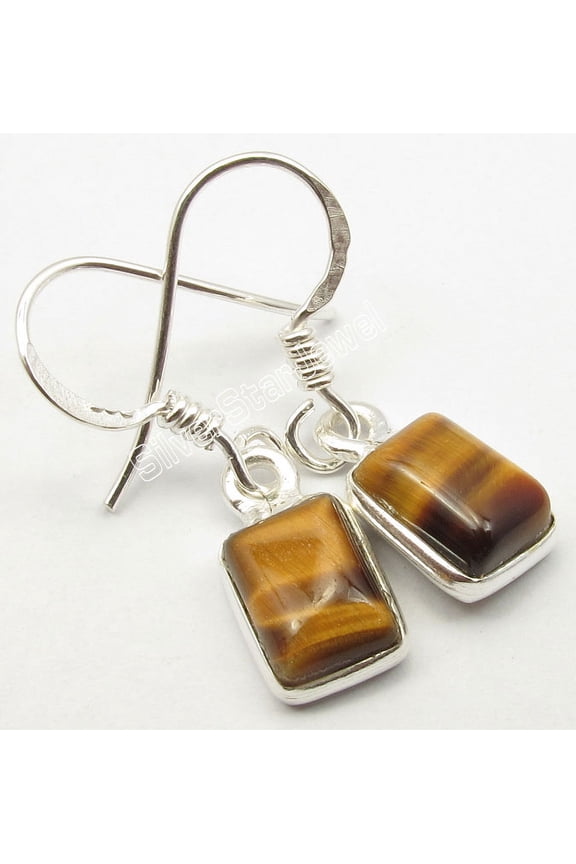 Well Made Earrings 1.1 Inch, 925 Pure Silver Brown Tiger's Eye Gemstone Jewelry