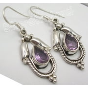 SILVERSTARJEWEL Well Made Gift !! 925 Sterling Silver Drop Cut Amethyst Handwork Earrings 1.6"