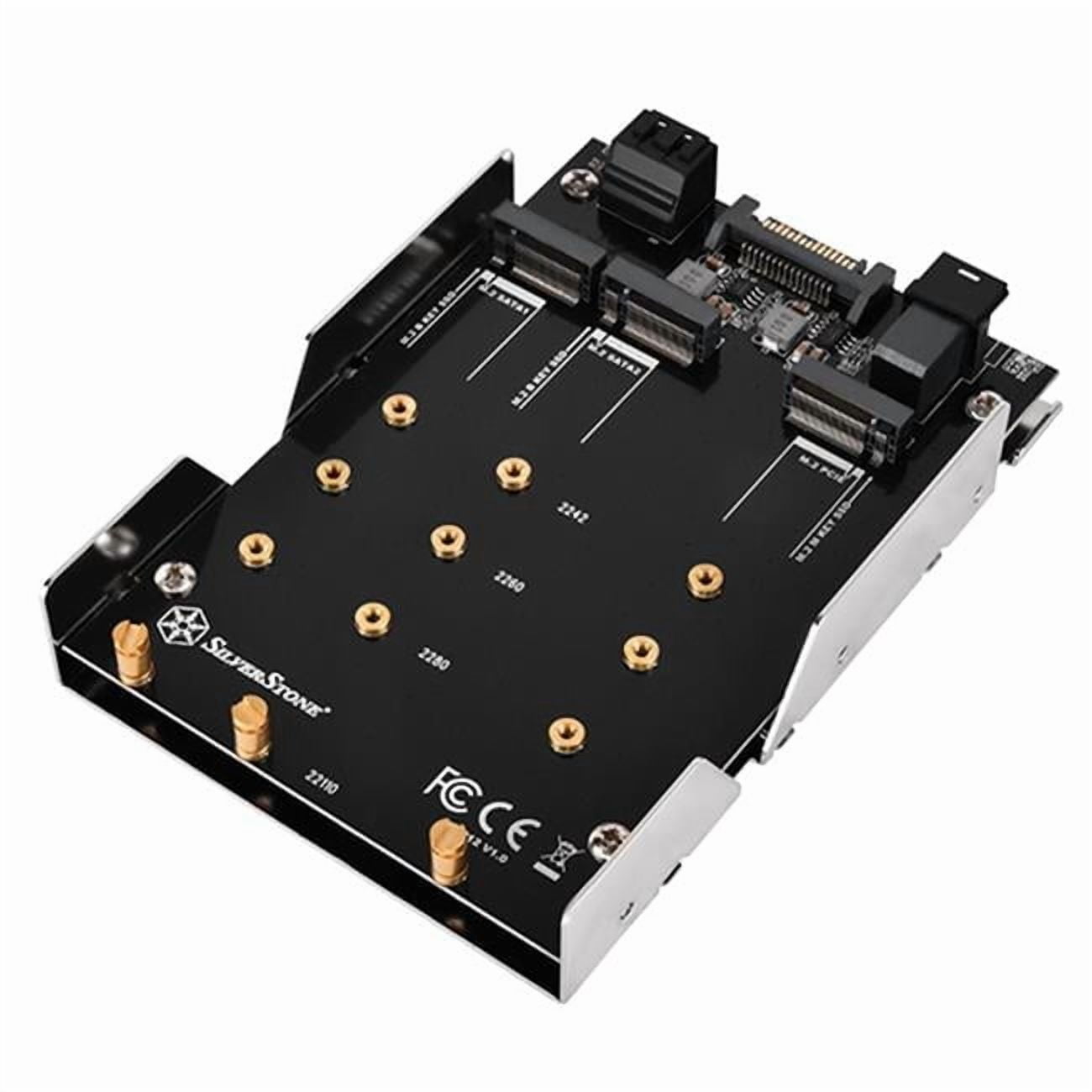 SilverStone Technologies  3.5 in. Device Bay to Two M.2 SATA & One M.2 NVMe SSD Adapter with 2x SATA Cable, Black