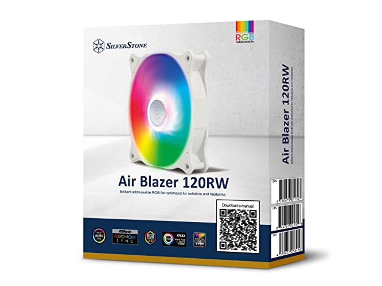 SilverStone Air Blazer 120RW ARGB Lüfter – PWM, Durchscheinende Blätter, Flüssiglager, Weißer Rahmen