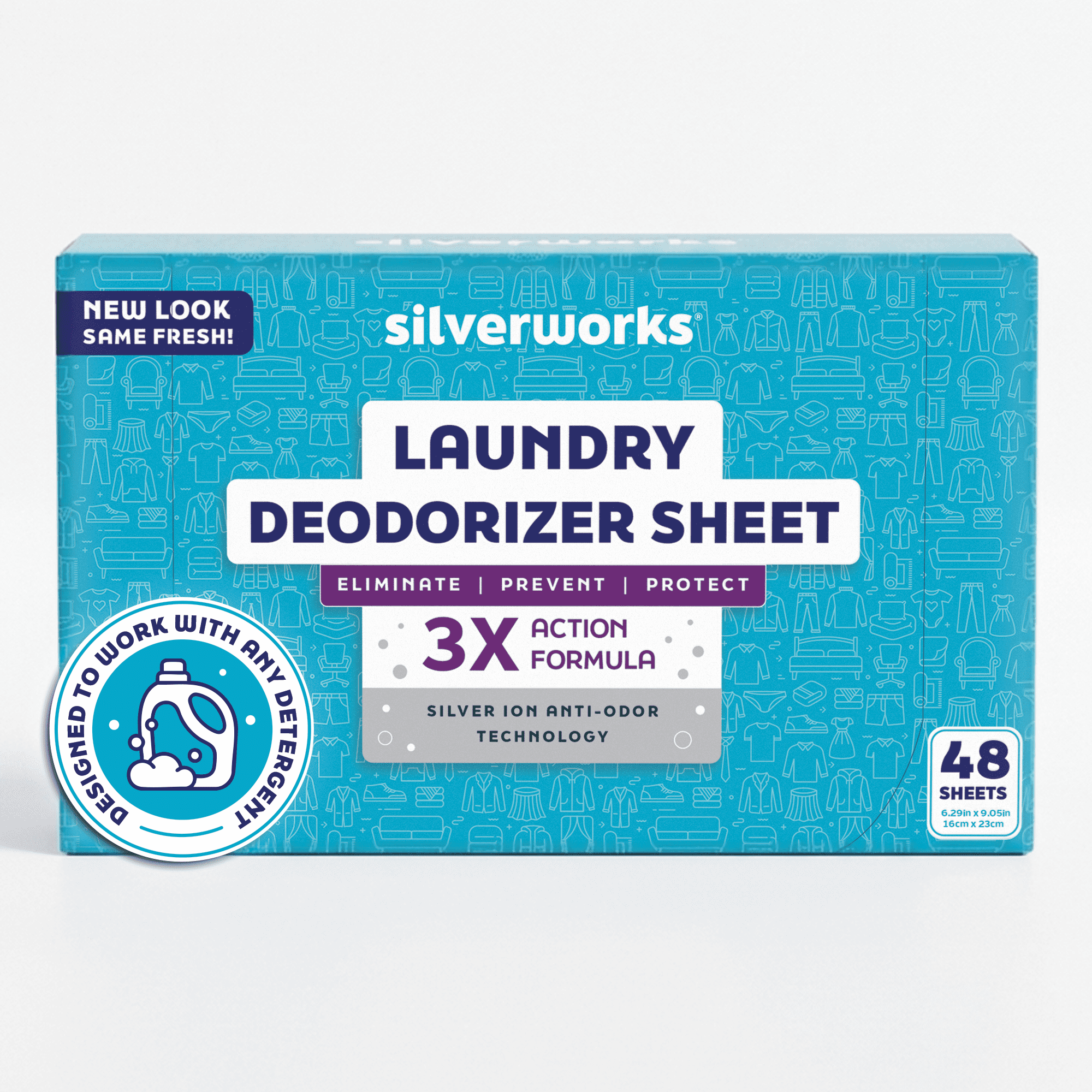 SilverWorks! Deodorizer Laundry Odor Eliminator For Clothes - Natural Silver Ion Infused Washer Sheets - Laundry Deodorizer Odor Eliminator - Lasting Laundry Odor Remover Dryer Deodorizer –24 Loads