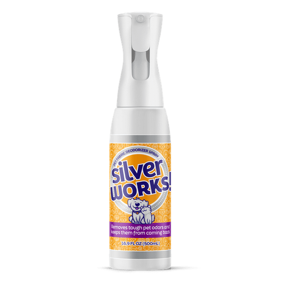 SilverWorks! Pet Odor Eliminator Spray For Home - Safe, Natural, Silver Ion Deodorizer - Cat, Dog Smell And Urine Odor Eliminator For Carpet, Furniture And Litter -16.9oz