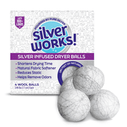 SilverWorks! Wool Dryer Balls Laundry Reusable - Odor Eliminating Dryer Laundry Balls with Silver Technology - Natural Fabric Softener and Static Reducer, Reduce Drying Time and Energy Costs - 4 Pack