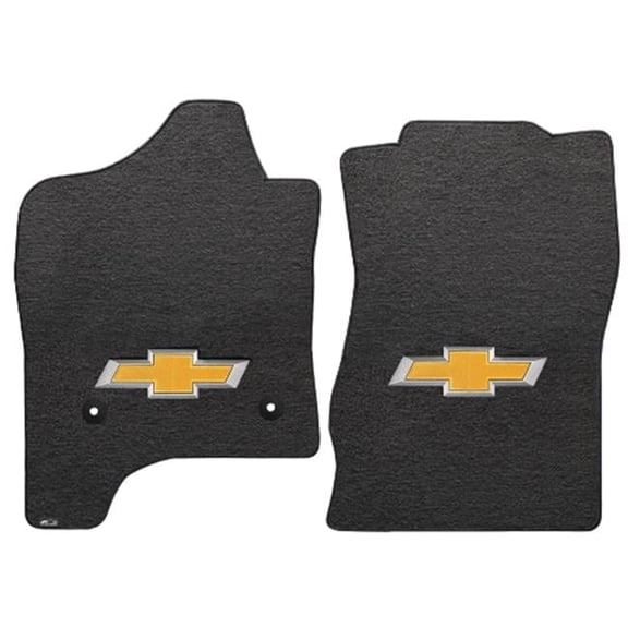 Silverado 1500 2014-2015 2 Piece Front Ebony Velourtex Gold Bowtie Logo Mat