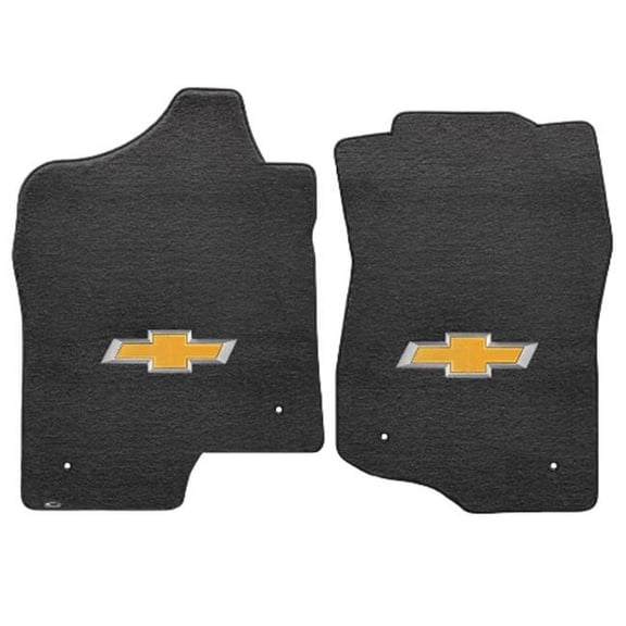 Silverado 2007-2013 2 Piece Front Ebony Velourtex Gold Bowtie Logo Mat
