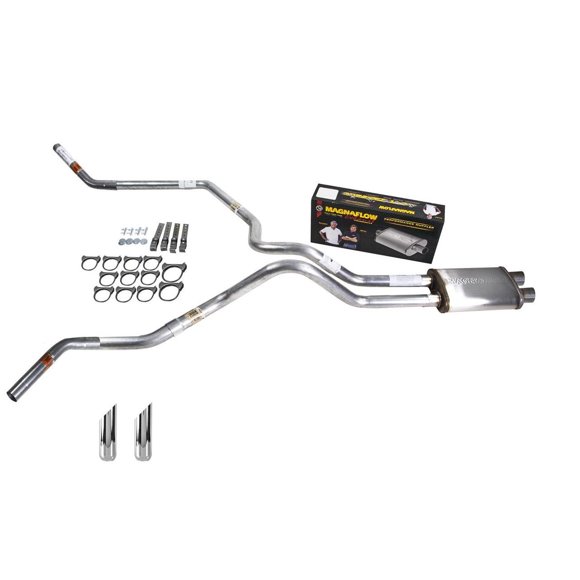 Silverado 96-99 dual exhaust 2.5 SS pipe dual inlet Magnaflow SW Tip Corner exit
