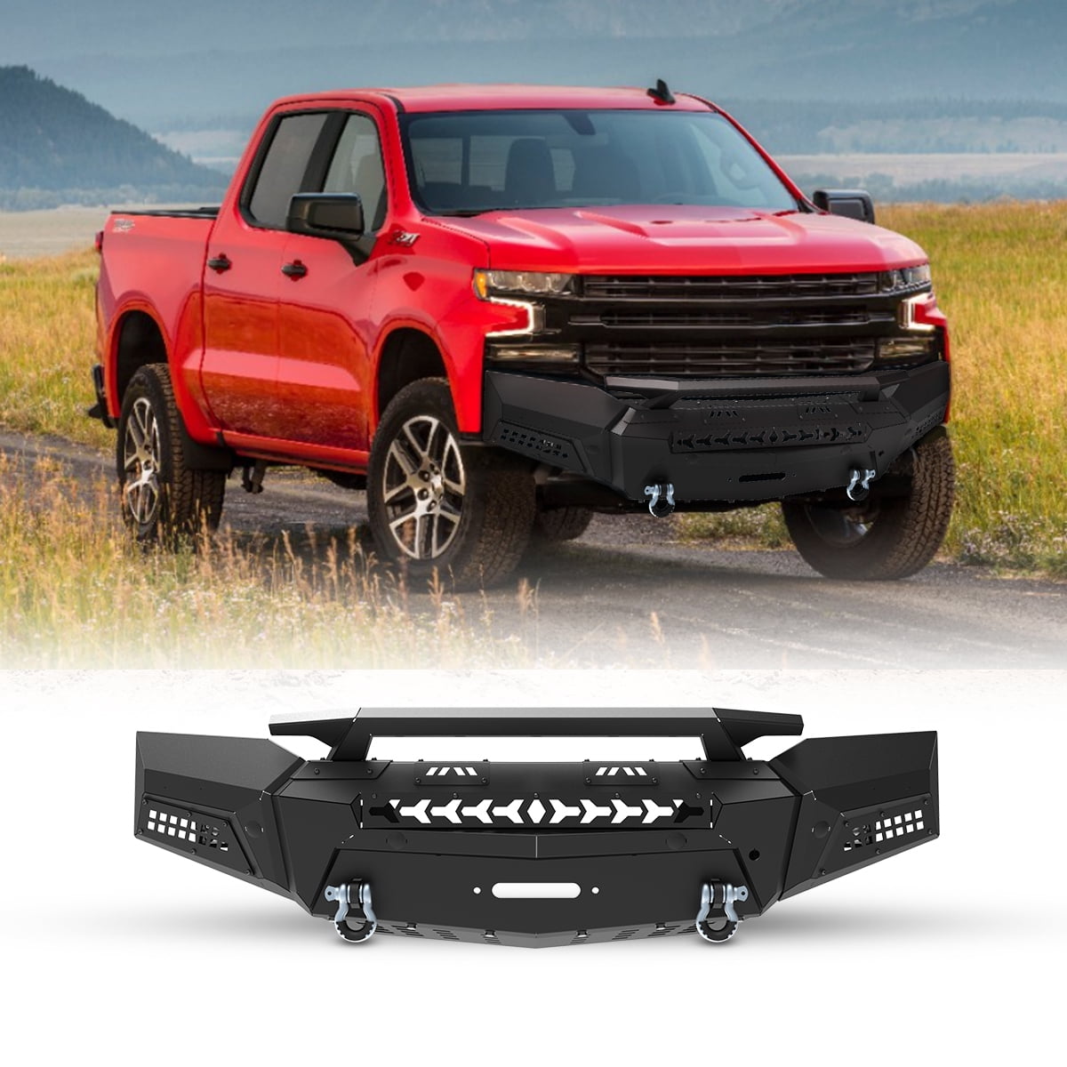 Chevy Front Frame Silverado Front Bumper Assembly(Mid-Body Front Bumper+Side Wings+Bull ...