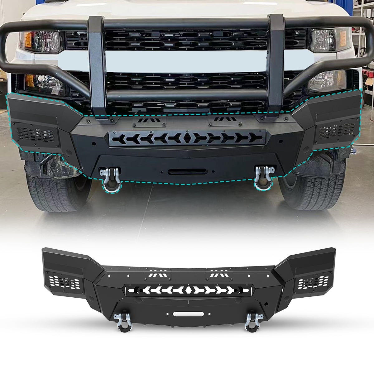 Chevy Front Frame Silverado Front Bumper Assembly(Mid-Body Front Bumper+Side Wings)For ...