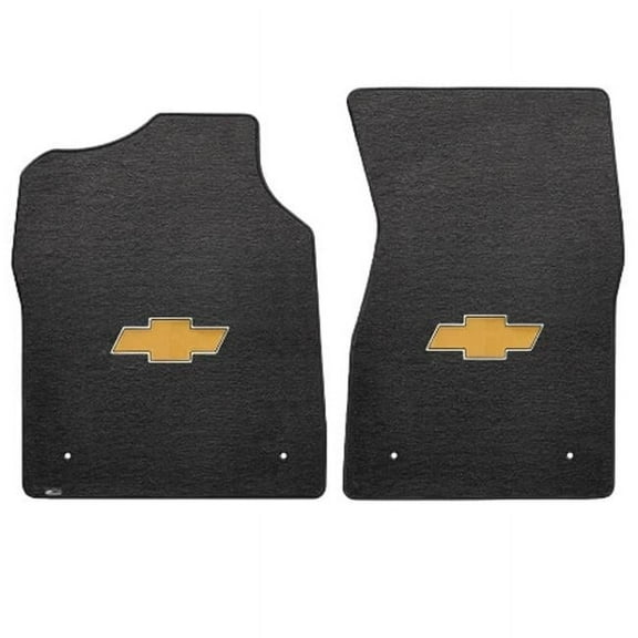 Silverado Standard Cab 1999-2007 2 Piece Front Ebony Velourtex Gold Bowtie Logo Mat - Ebony.