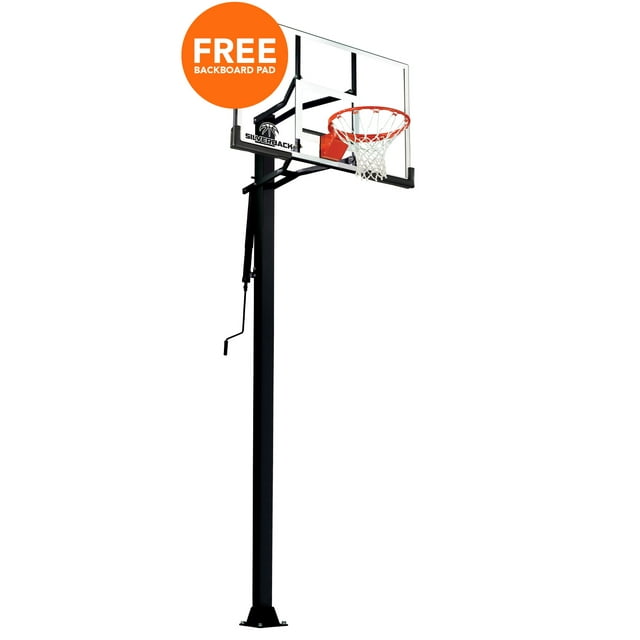 Silverback 54" In-Ground Height-Adjustable Basketball System with Tempered Glass Backboard, Anchor Mounting, and 5-year Limited Warranty