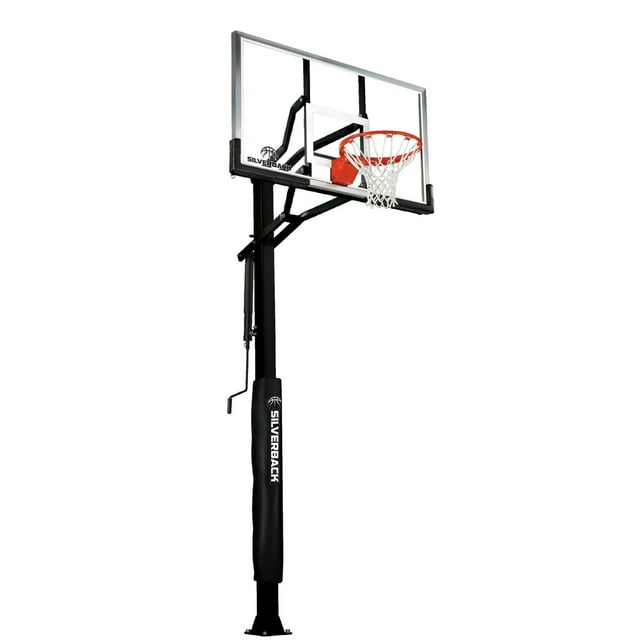 Silverback 60" In-Ground Basketball System with Adjustable-Height Tempered Glass Backboard and Pro-Style Breakaway Rim