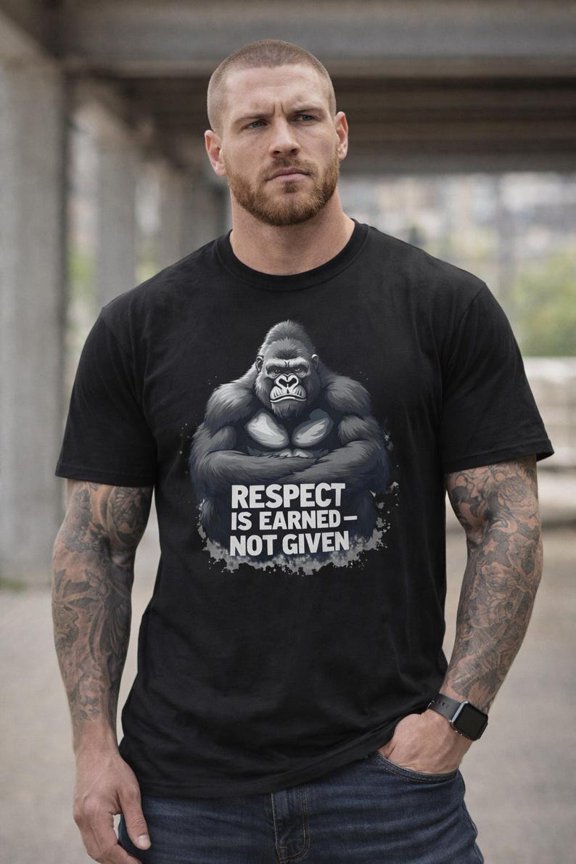 Silverback Gorilla Respect Is Earned Gym Motivation Unisex Short-Sleeve Graphic T-Shirt Workout Gift