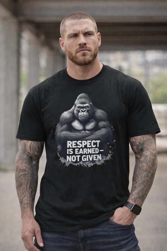 Silverback Gorilla Respect Is Earned Gym Motivation Unisex Short-Sleeve Graphic T-Shirt Workout Gift