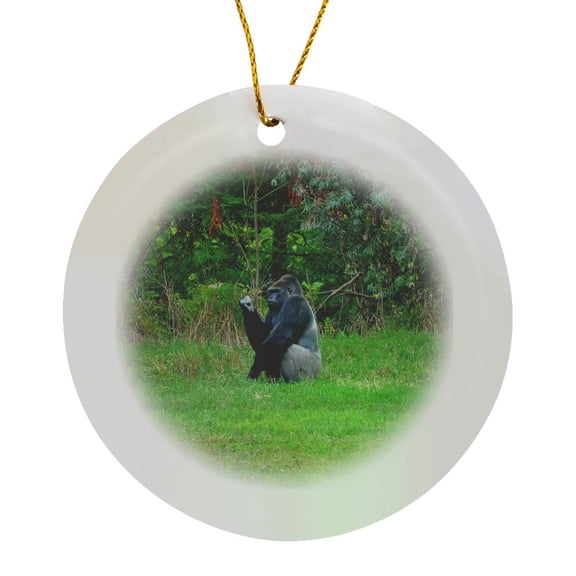 3drose, Silverback Gorilla Sitting Deep in Thought, Circle Porcelain Ornament