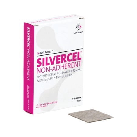 Silvercel Non-Adherent Antimicrobial Alginate Dressing, 2 Inches x 2 Inches, Sterile, 10 Count
