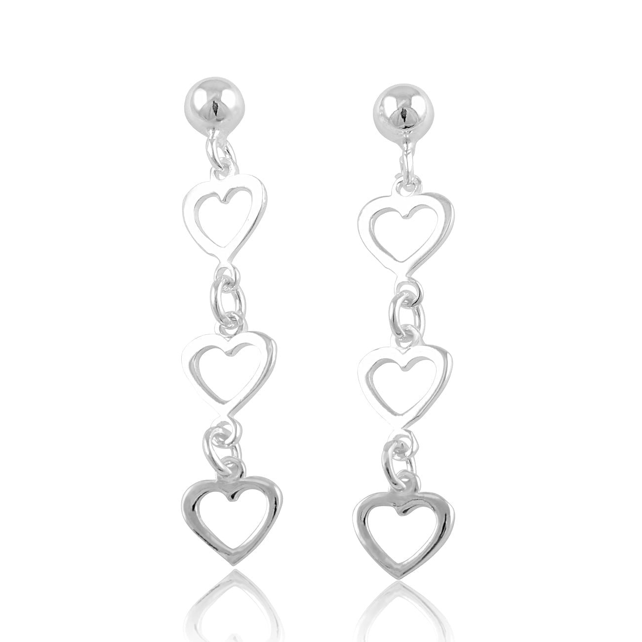 Silvercloseout Sterling Silver Girls Dangling Hearts Drop Earrings - Drop Earrings for Women Teens