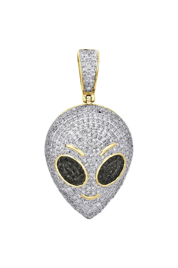 14K Yellow Gold Finish Round Cut Cubic Zirconia Alien Head Pendant