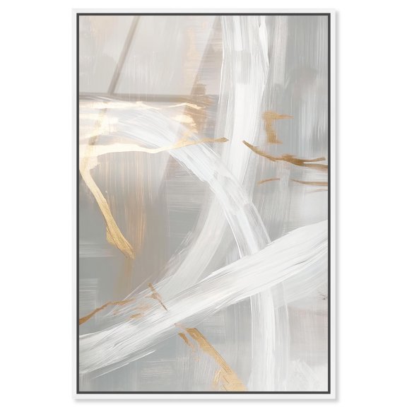 Silvered Spirals II Framed High-Gloss Acrylic Glass Wall Art Elegant Gold Abstract by Art Remedy, White Frame, 24 x 36