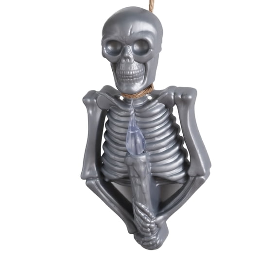 Silveren Skeleton LED Light – Red Eye Glowing Electronic Halloween Decor – Battery Operated Tabletop & Hanging Ornament for Haunted House, Party & Gothic Room – Vintage Skull Prop