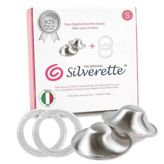 Silverette Original Silver Nursing Cups - Soothe and Protect Your Nursing Nipples - Made in Italy - Size Small with O-Feel silicone rings
