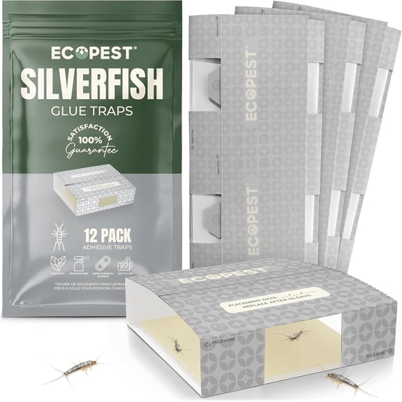 Silverfish Glue Trap 12 Pack | Sticky Indoor Glue Trap with Natural Attractant | Traps Silverfish, Firebrat, and Other Bugs and Crawling Insects | Silverfish Killer Paks, Monitor, and Detector