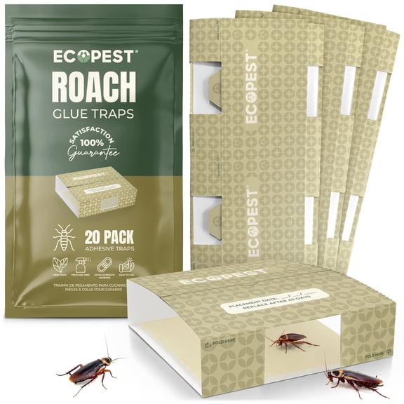 Roach Glue Traps 20 Pack | Sticky Indoor Glue Traps with Natural Attractant | Traps Roaches and Other Insects | Adhesive Cockroach Motel, Bait Trap, Monitor, Killer and Detector for Pest Control