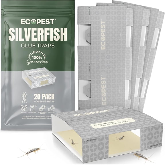 Silverfish Trap 20 Pack | Sticky Indoor Glue Trap for Silverfish, Firebrat, and Other Bugs and Crawling Insects | Adhesive Silverfish Killer Paks, Monitor, and Detector with Natural Bait Attractant