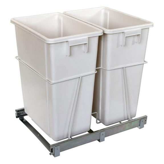 Silverline Double 35 Qt. Kitchen Cabinet Pull-Out White Waste Container Under-Counter Trash Can