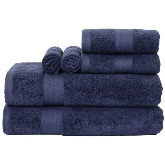 Silverlinings Bath Towels Set 600 GSM 100% Cotton-6 Towel Set-2 Bath Sheets, 2 Hand Towels for Bathroom, and 2 Wash Cloths Premium, Ultra Absorbent , Super Soft and Plush - Blue Bath Towels