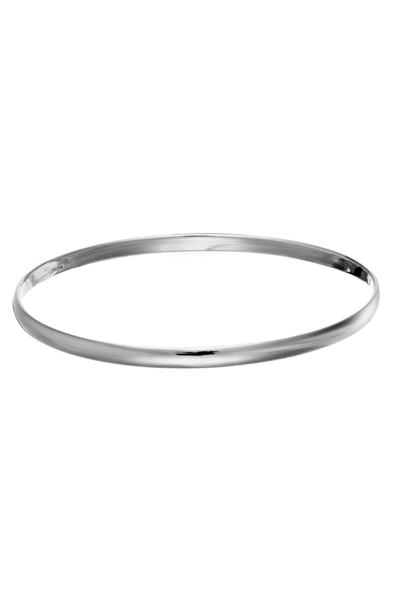 4 mm Round Stackable 25 Solid Silver Bangle - Flat Curved Band Sterling Silver Bracelet for Women - Elegant Stackable Thin Silver Bangle - Classic Bracelets for Teenage Girls