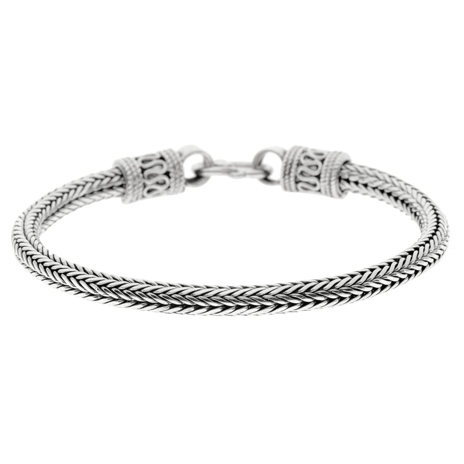 Silverly 4 mm Thick Chunky 925 Solid Silver Men's Bracelets 7.5" - Bali Snake Chains for Men - Oxidised Sterling Silver Bracelet - Heavy S Hook Balinese Chain Bracelet