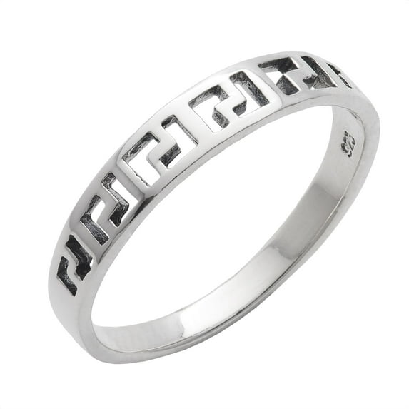 Silverly 925 Solid Silver Rings with Open Greek Key Pattern - Sterling Silver Rings for Women - Classic Thin Band Rings - Stacking Rings Jewellery - Elegant Grecian Promise Ring