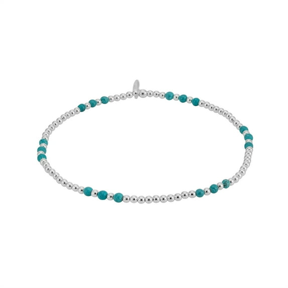 Silverly 925 Sterling Silver Blue Bead Bracelet 2 mm - Small Ball Beaded Silver Bracelet for Women - Elastic String Bracelets - Stacker Jewellery - Boho Stretch Friendship Bracelets for Teen Girls