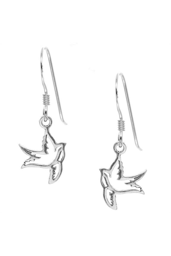 925 Sterling Silver Drop Earrings with Cut-Out Flying Birds - Hollow Out Open Swallow Dove Dangle Earrings - Bird 925 Silver Earrings for Women - Hypoallergenic Earrings - Boho Jewellery