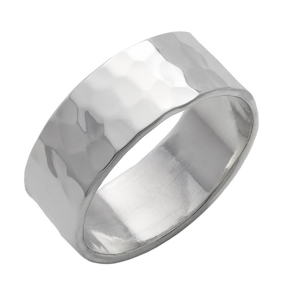 Silverly 925 Sterling Silver Hammered Rings - 8 mm Flat Wedding Band - Classic Design - Stacking Rings for Women and Men - Minimalist Wedding Rings and Hers