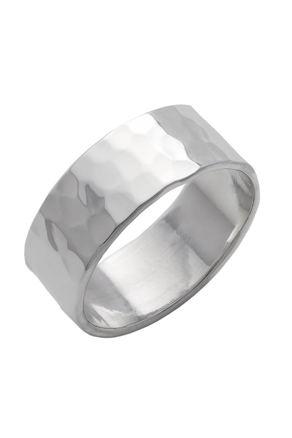 925 Sterling Silver Hammered Rings - 8 mm Flat Wedding Band - Classic Design - Stacking Rings for Women and Men - Minimalist Wedding Rings and Hers