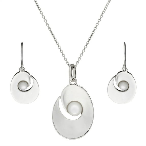 Silverly 925 Sterling Silver Mother of Pearl White Shell Oval Oyster Earrings Necklace Set, 18"