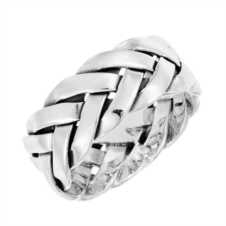 Silverly 925 Sterling Silver Rings for Men and Women - Braided Ring 7.7 mm  - Wide Band Men's Rings - Woven Band Thick Wedding Rings His and Hers -  Classic Promise Rings for Couples 