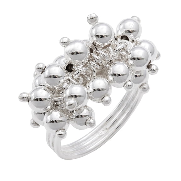 Silverly 925 Sterling Silver Rings for Women - Cluster Bead Solid Silver Rings - Moving Ball Bell Charm Ring - Ladies Rings - Statement Jewellery Rings