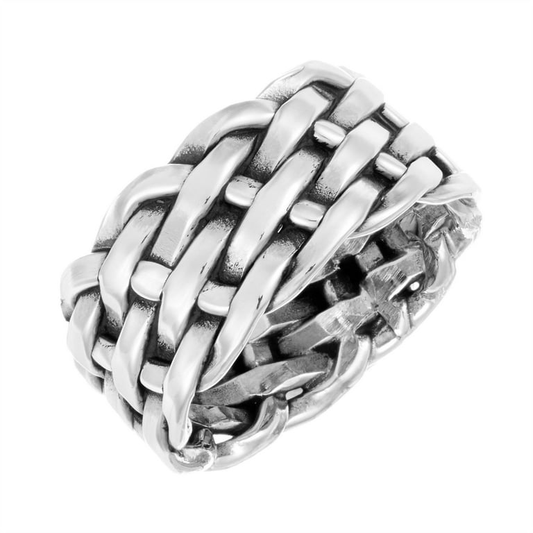 Silverly Chunky Woven Sterling Silver Rings for Women and Men - 9.8 mm  Thick Braided Band Ring - Classic Men's Ring - Plaited Wedding Rings His  and Hers - Promise Rings for Couples 