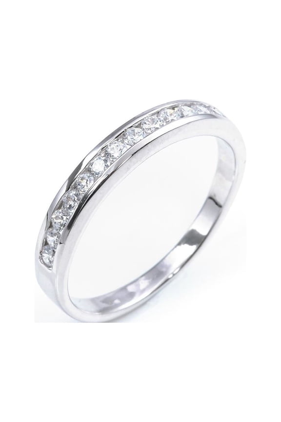 Half Eternity Rings for Women - 925 Sterling Silver Cubic Zirconia Ring in a Channel Setting - Classic CZ Engagement Rings for Her - Sparkly Wedding Band - Silver Stacking Rings for Women