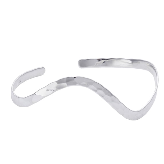 Silverly Hammered Sterling Silver Bangles for Women Solid 925 - Adjustable Silver Bracelet - Curved Wavy Cuff Bracelet - Contemporary Jewellery - Adjustable Silver Bangle for Teen Girls