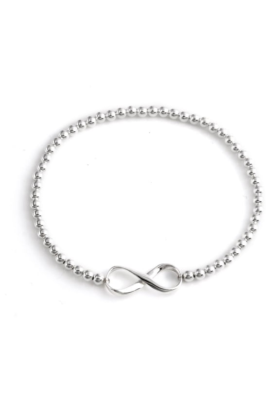 Infinity 925 Sterling Silver Bracelet for Women - Ball Beaded Bracelets - Adjustable Stretch Bracelet to Fit Most Wrist Sizes - Friendship Gifts for Women - Solid Silver Bracelet for Teens