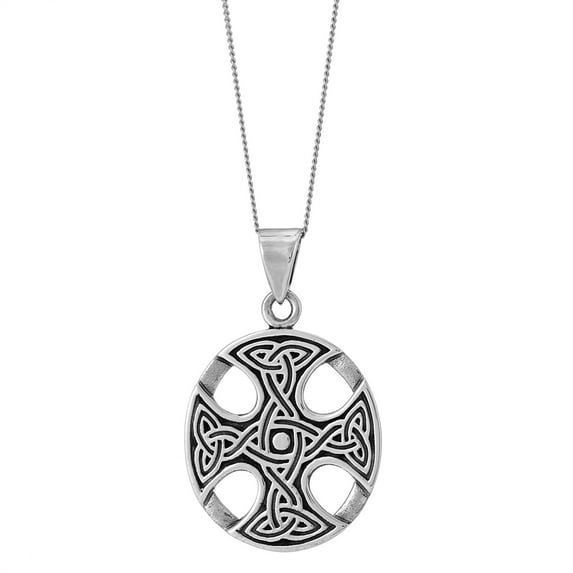 Silverly Men's Women's 925 Sterling Silver Celtic Cross Triquetra Knot Round Pendant Necklace, 18"
