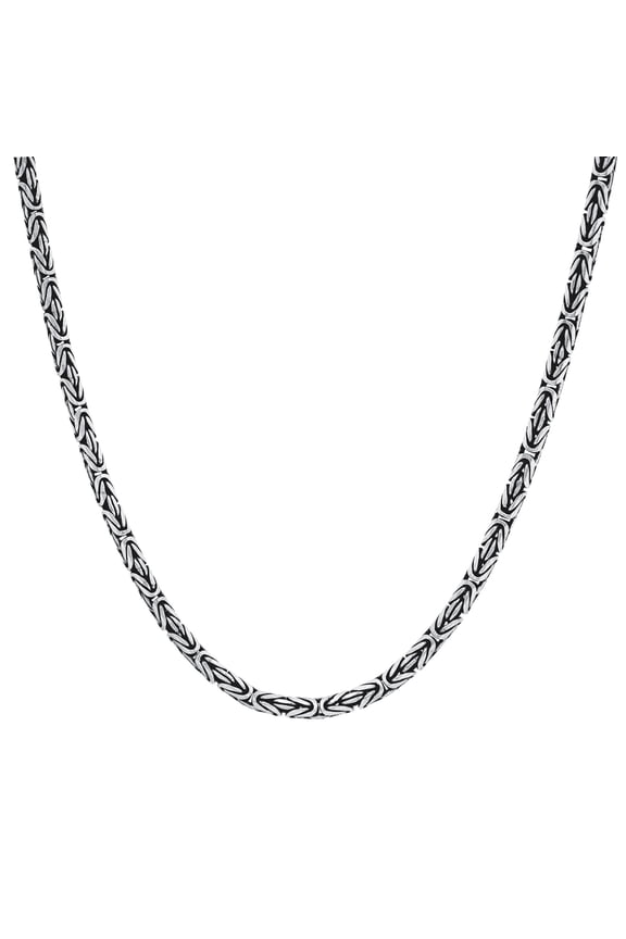 Men's Women's 925 Sterling Silver Oxidised 4.3 mm Balinese Byzantine Chain Necklace
