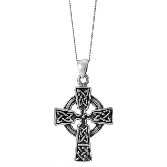 Silverly Men's Women's 925 Sterling Silver Oxidised Celtic Cross Knot Symbol Pendant Necklace, 18"